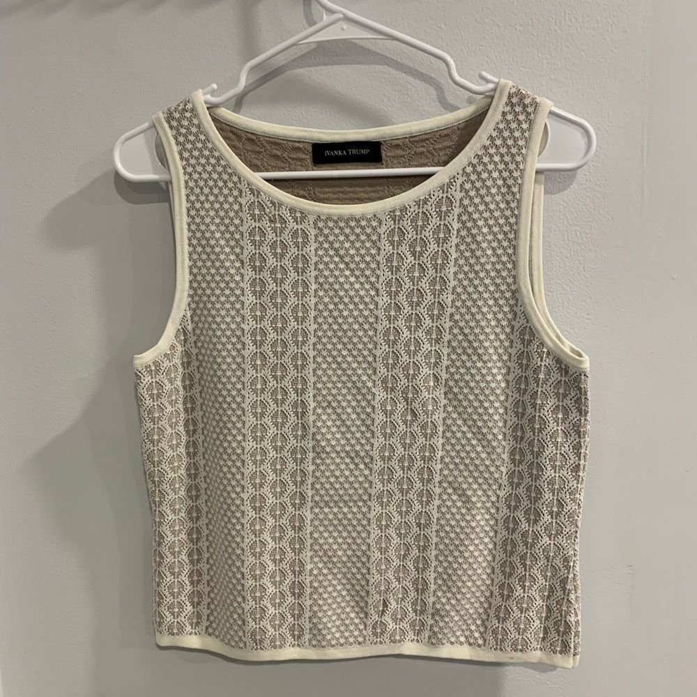 Ivanka Trump Cream Fitted Ribbed Tank Top